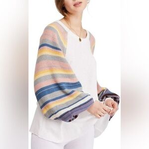 READ Free People We The Free Women's Rainbow Dreams Balloon Sleeve Size L FLAWED